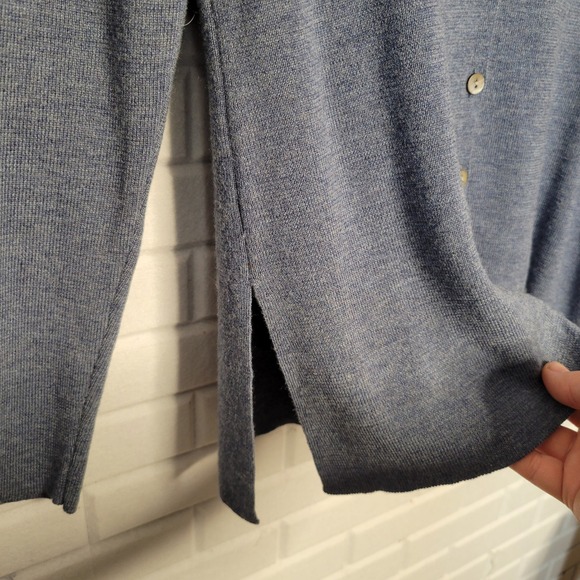 Vintage 80s Merino Wool Button Front Cardigan Sweater Blue Collared Knit Top M - Picture 9 of 10
